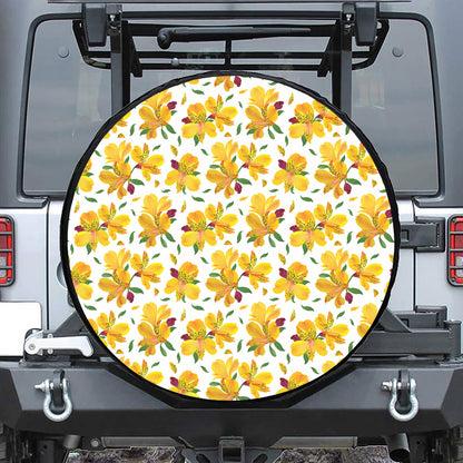 Yellow Alstroemeria Pattern Print Leather Spare Tire Cover