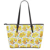 Yellow Alstroemeria Pattern Print Leather Tote Bag