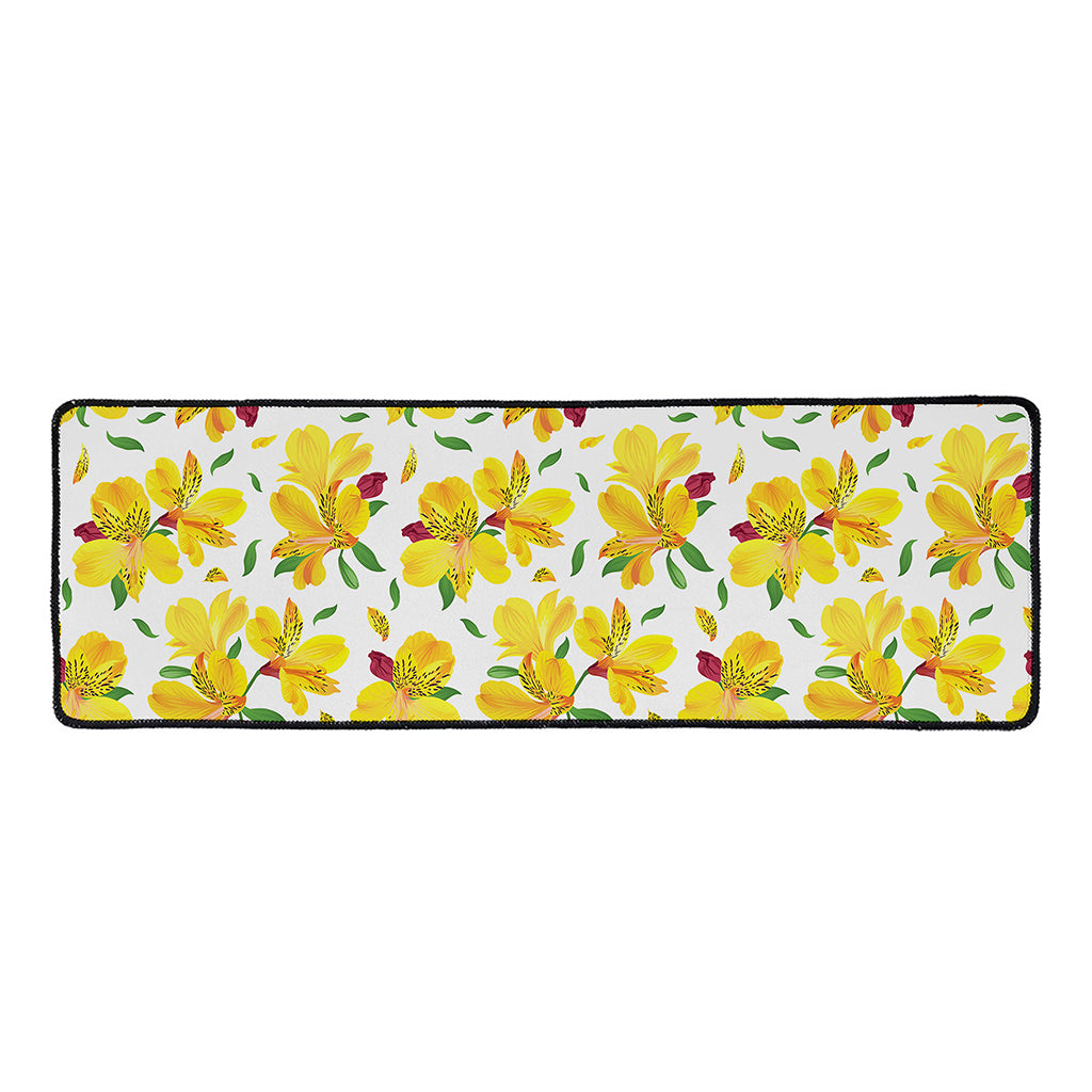 Yellow Alstroemeria Pattern Print Long Kitchen Mat