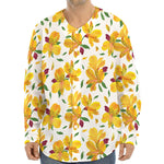 Yellow Alstroemeria Pattern Print Long Sleeve Baseball Jersey