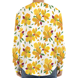 Yellow Alstroemeria Pattern Print Long Sleeve Baseball Jersey