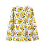 Yellow Alstroemeria Pattern Print Long Sleeve Short Coat