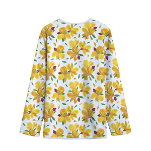 Yellow Alstroemeria Pattern Print Long Sleeve Short Coat