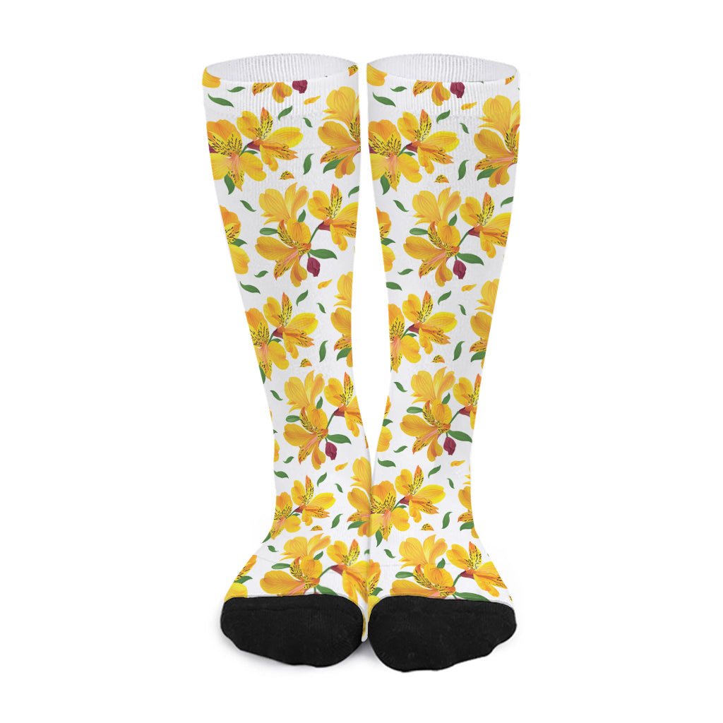 Yellow Alstroemeria Pattern Print Long Socks