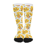 Yellow Alstroemeria Pattern Print Long Socks