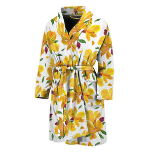 Yellow Alstroemeria Pattern Print Men's Bathrobe