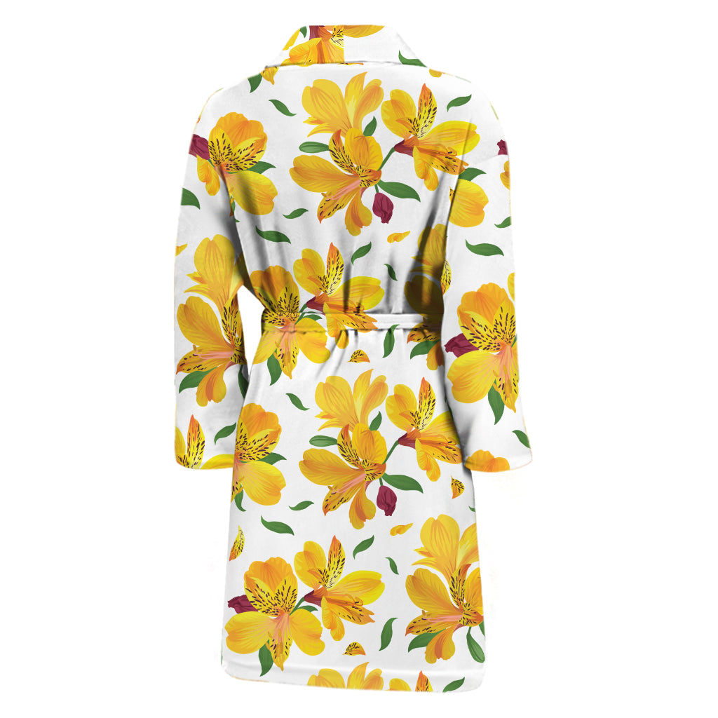 Yellow Alstroemeria Pattern Print Men's Bathrobe