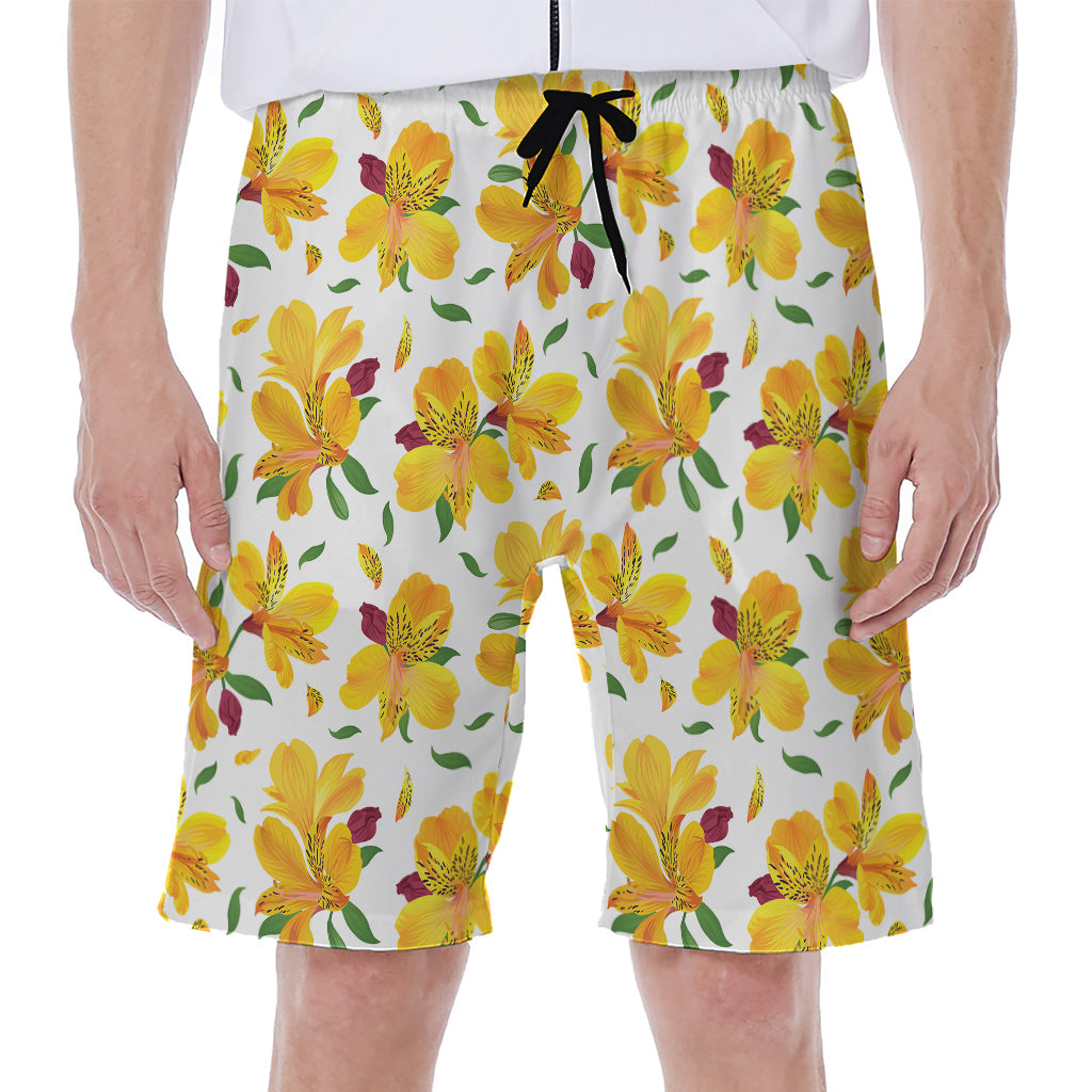 Yellow Alstroemeria Pattern Print Men's Beach Shorts