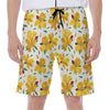 Yellow Alstroemeria Pattern Print Men's Beach Shorts