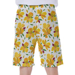 Yellow Alstroemeria Pattern Print Men's Beach Shorts