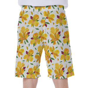 Yellow Alstroemeria Pattern Print Men's Beach Shorts