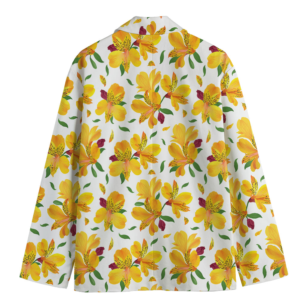 Yellow Alstroemeria Pattern Print Men's Blazer