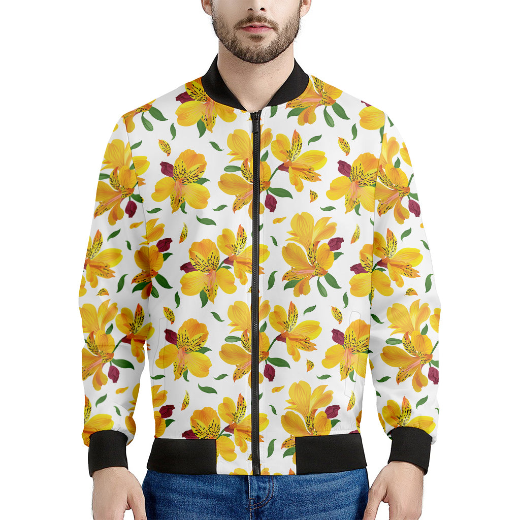 Yellow Alstroemeria Pattern Print Men's Bomber Jacket