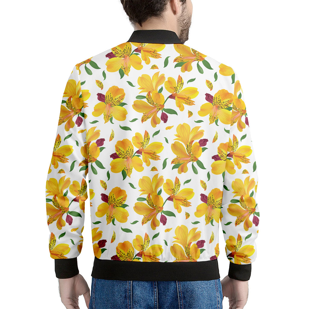 Yellow Alstroemeria Pattern Print Men's Bomber Jacket