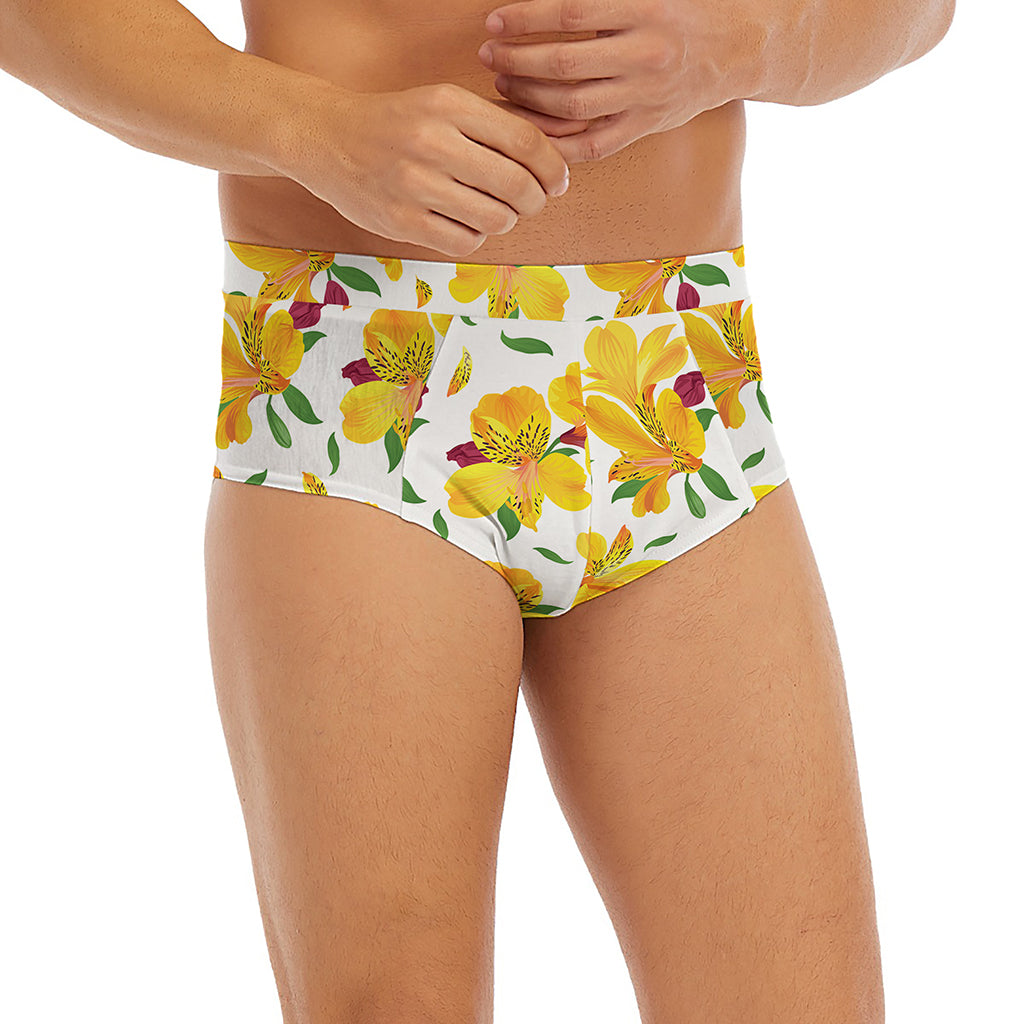 Yellow Alstroemeria Pattern Print Men's Briefs