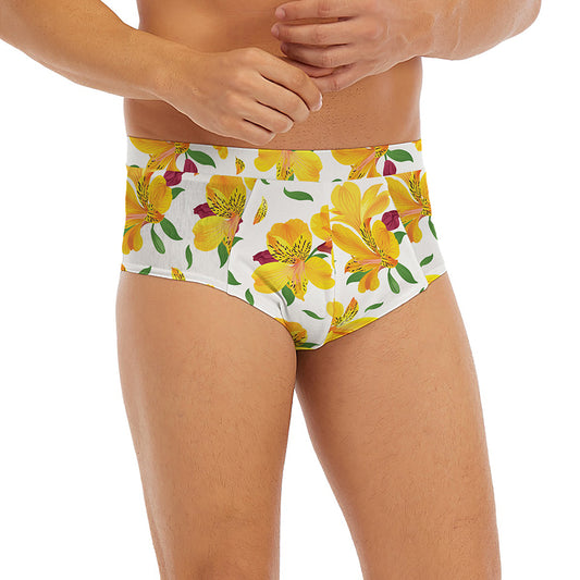 Yellow Alstroemeria Pattern Print Men's Briefs
