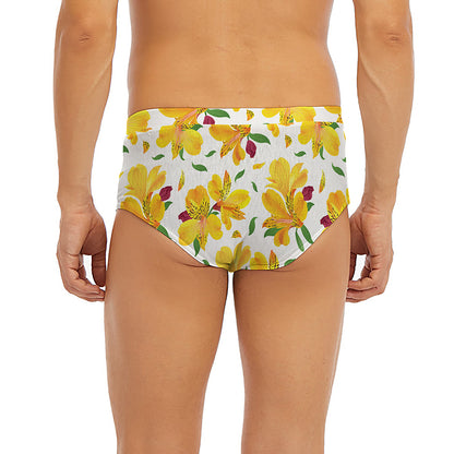 Yellow Alstroemeria Pattern Print Men's Briefs