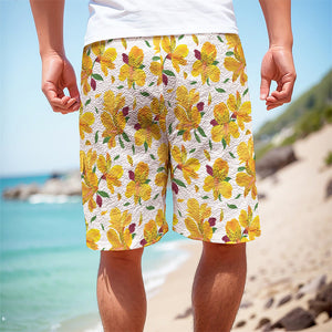 Yellow Alstroemeria Pattern Print Men's Cargo Shorts