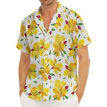 Yellow Alstroemeria Pattern Print Men's Deep V-Neck Shirt