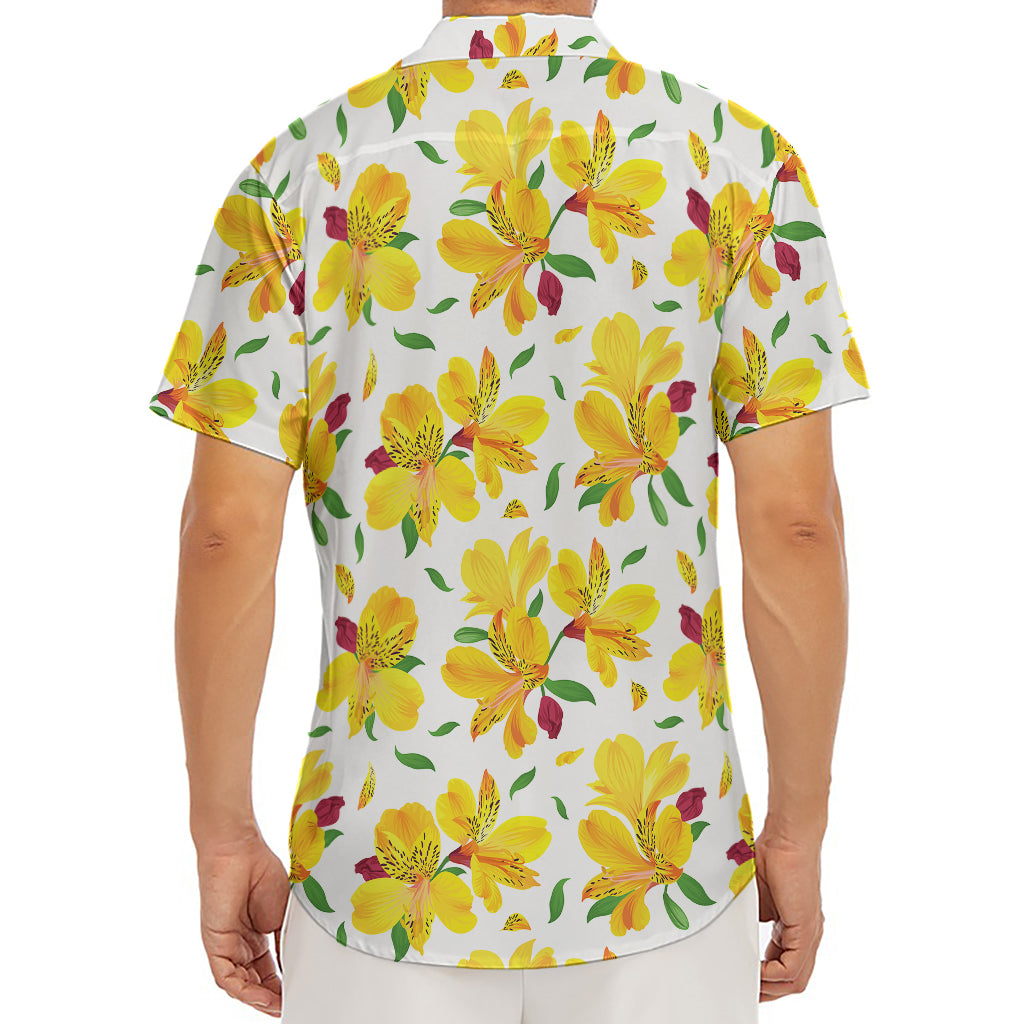 Yellow Alstroemeria Pattern Print Men's Deep V-Neck Shirt