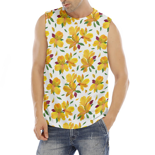 Yellow Alstroemeria Pattern Print Men's Fitness Tank Top