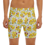 Yellow Alstroemeria Pattern Print Men's Long Boxer Briefs