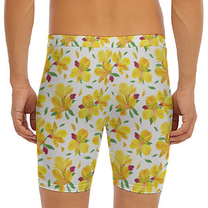 Yellow Alstroemeria Pattern Print Men's Long Boxer Briefs