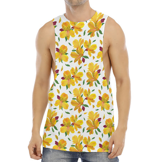 Yellow Alstroemeria Pattern Print Men's Muscle Tank Top
