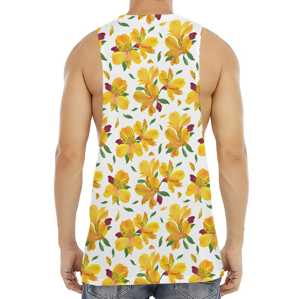 Yellow Alstroemeria Pattern Print Men's Muscle Tank Top