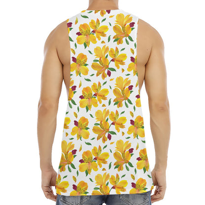 Yellow Alstroemeria Pattern Print Men's Muscle Tank Top