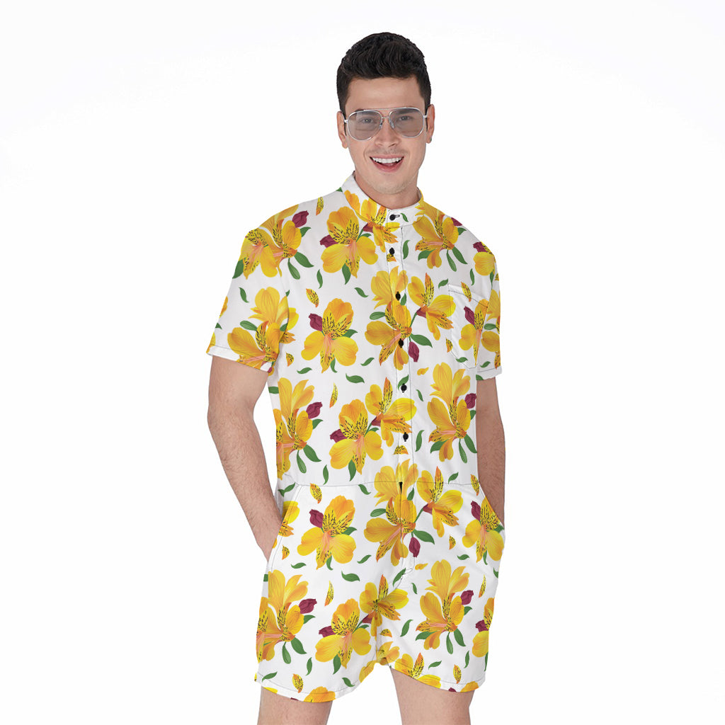 Yellow Alstroemeria Pattern Print Men's Rompers