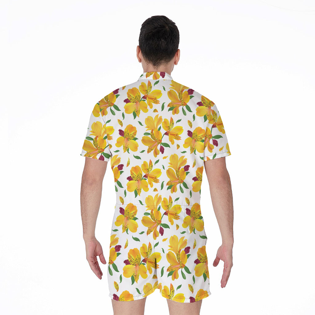 Yellow Alstroemeria Pattern Print Men's Rompers