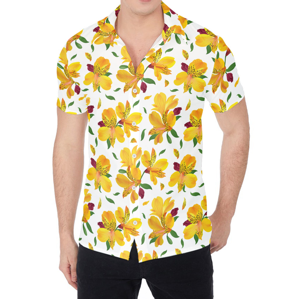 Yellow Alstroemeria Pattern Print Men's Shirt