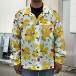 Yellow Alstroemeria Pattern Print Men's Shirt Jacket