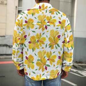 Yellow Alstroemeria Pattern Print Men's Shirt Jacket