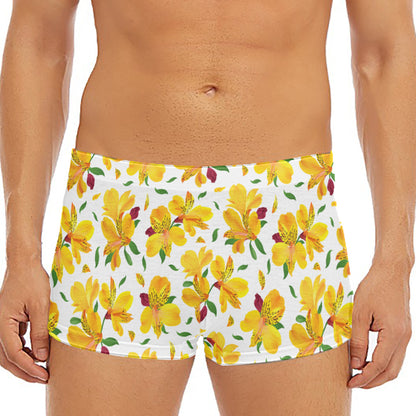Yellow Alstroemeria Pattern Print Men's Short Boxer Briefs