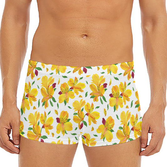 Yellow Alstroemeria Pattern Print Men's Short Boxer Briefs