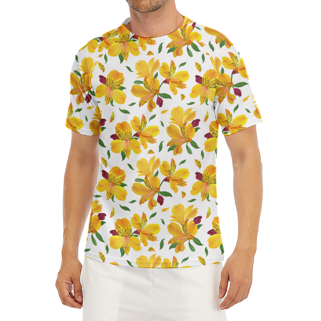 Yellow Alstroemeria Pattern Print Men's Short Sleeve Rash Guard