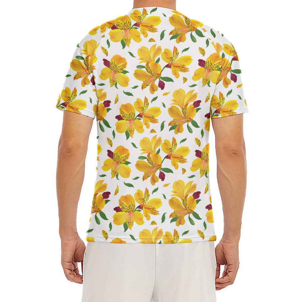 Yellow Alstroemeria Pattern Print Men's Short Sleeve Rash Guard