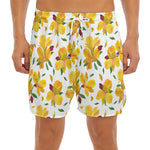 Yellow Alstroemeria Pattern Print Men's Split Running Shorts