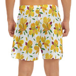 Yellow Alstroemeria Pattern Print Men's Split Running Shorts