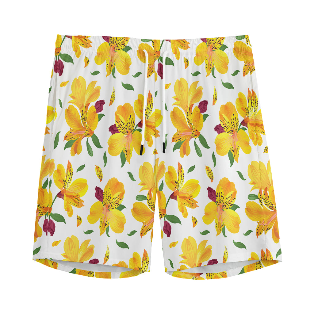 Yellow Alstroemeria Pattern Print Men's Sports Shorts