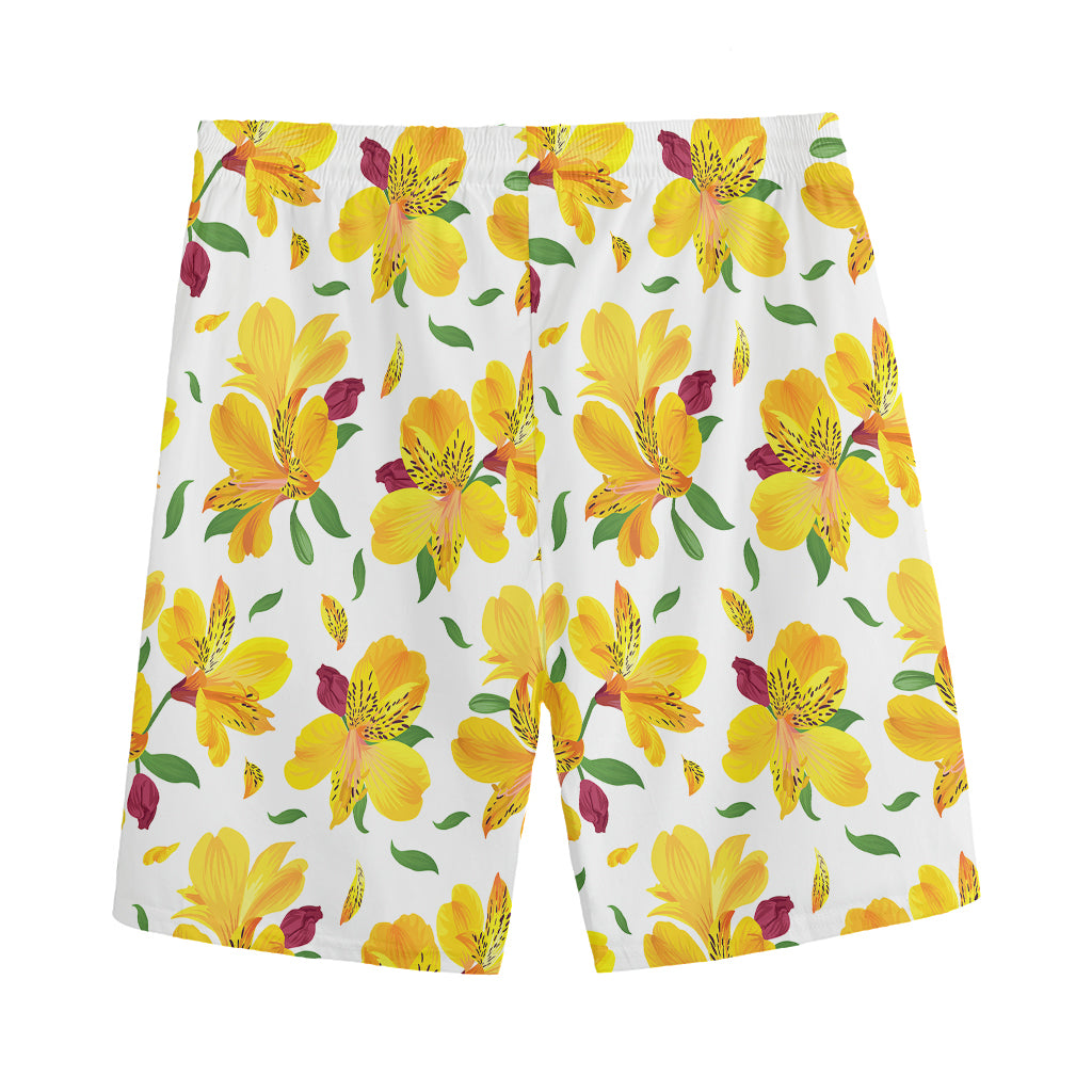 Yellow Alstroemeria Pattern Print Men's Sports Shorts