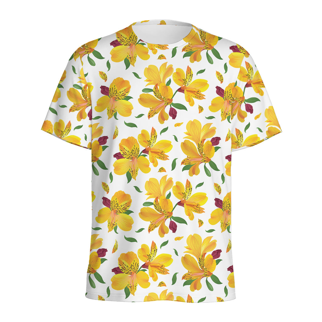 Yellow Alstroemeria Pattern Print Men's Sports T-Shirt