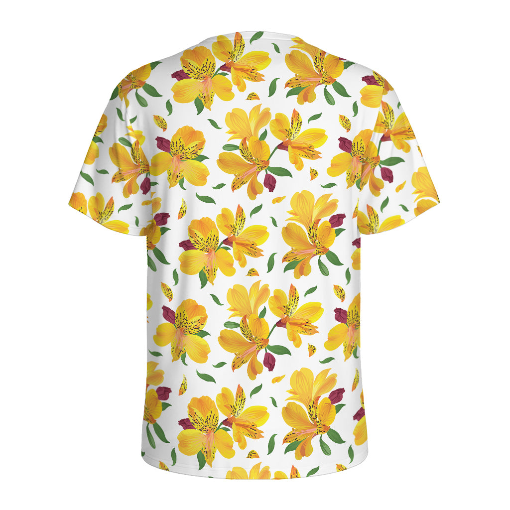 Yellow Alstroemeria Pattern Print Men's Sports T-Shirt