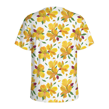 Yellow Alstroemeria Pattern Print Men's Sports T-Shirt