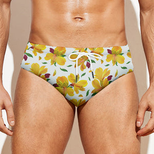 Yellow Alstroemeria Pattern Print Men's Swim Briefs