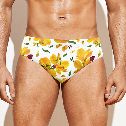 Yellow Alstroemeria Pattern Print Men's Swim Briefs