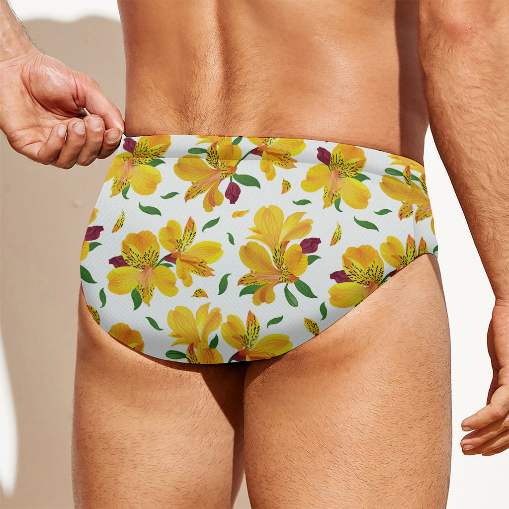 Yellow Alstroemeria Pattern Print Men's Swim Briefs