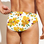 Yellow Alstroemeria Pattern Print Men's Swim Briefs